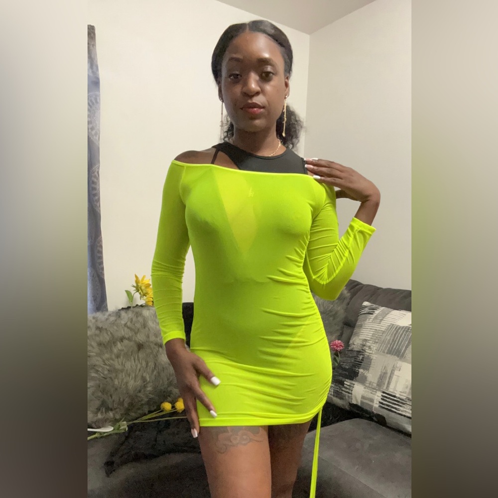Neon green sheer party dress